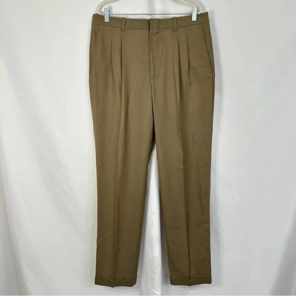 L.L. Bean Pants Mens Size 36 100% Wool Pleated Classic Fit Taupe Traditional